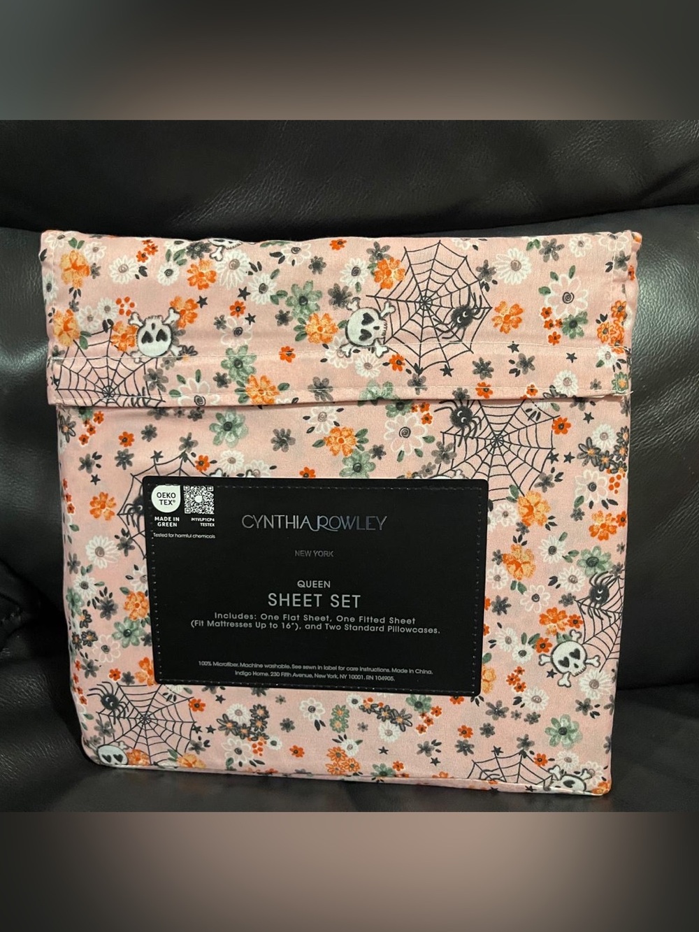 Halloween CYNTHIA ROWLEY Boho Floral Web Queen Sheet Set